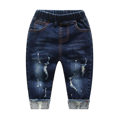 Kidscool Baby & Boy/Girl Elastic Waist Ripped Denim Jeans clothing – Space