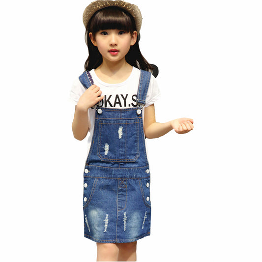 Pop Ripped Adjustable Denim Jumpers Jean Overall Dress