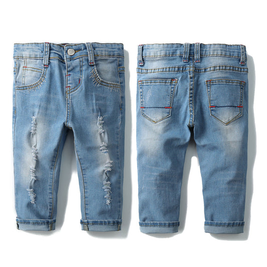 Baby Ripped Holes Pocket Washed Jeans