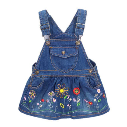 Infant Girls Embroidered Flower Overalls Dress