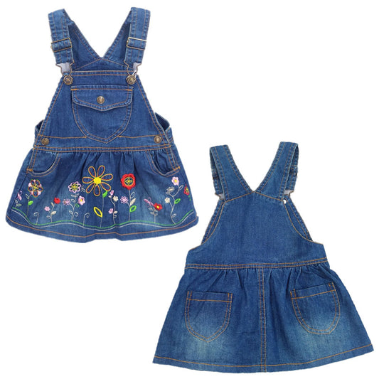 Infant Girls Embroidered Flower Overalls Dress