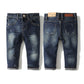Boys Girls Washed Jeans Pants Cuffed Jeans