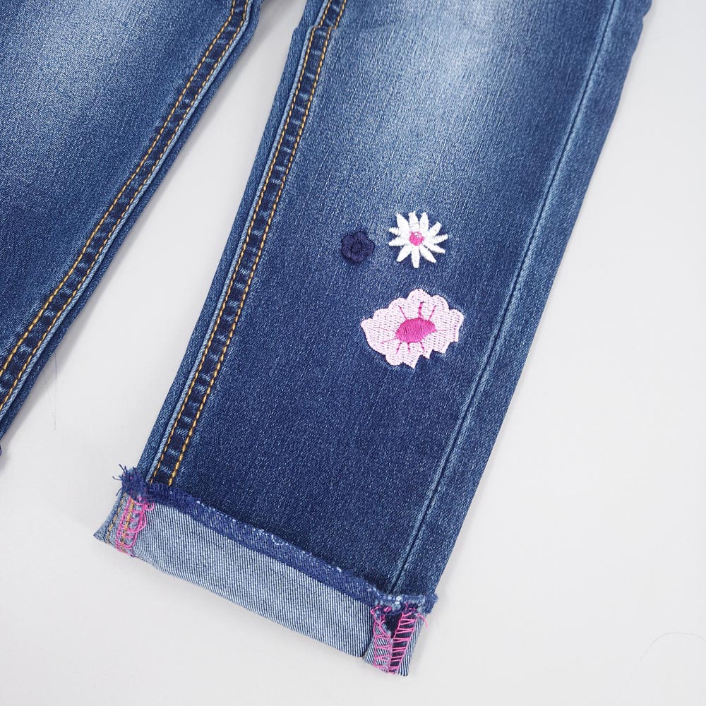 Girls Embroiderd Flower Decor Slim Jeans Pants