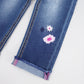 Girls Embroiderd Flower Decor Slim Jeans Pants