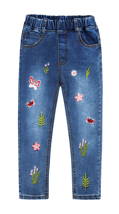 Little Girls Embroidery Slim Jeans Pants