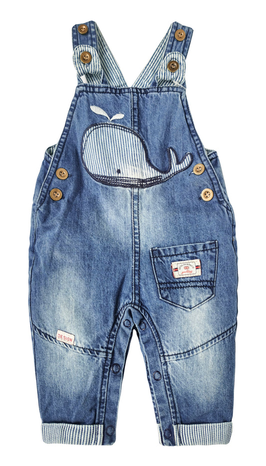 Baby Cute Whale Embroidered Jeans Overalls