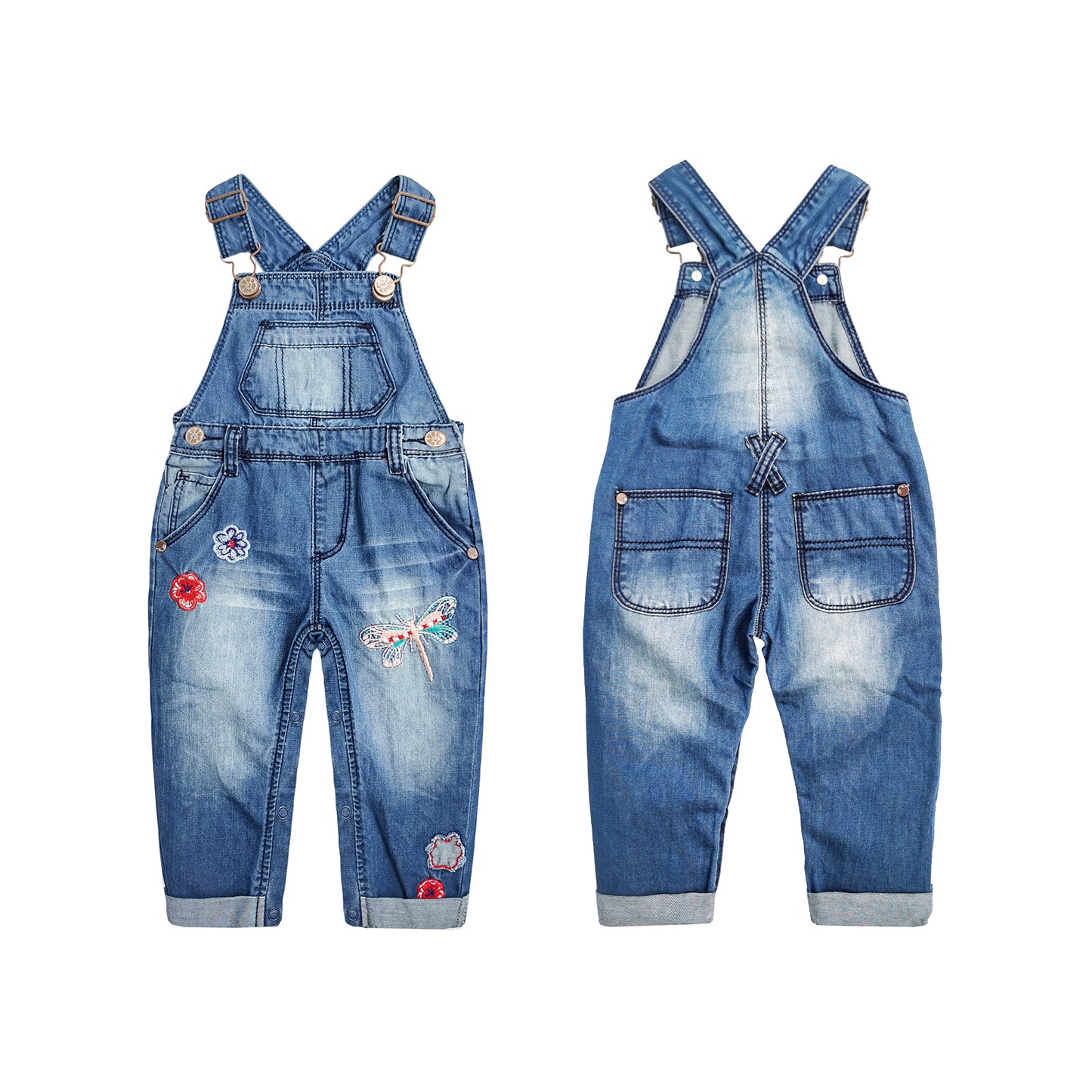 Toddler Embroidery Girls Denim Overalls