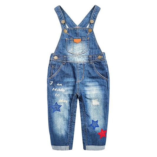 Baby Denim Overalls Letter Print Jeans Jumpsuit