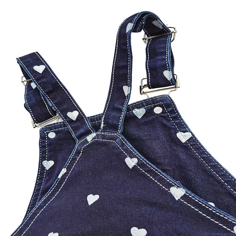 Girls Love Shape Embroidered Denim Overall Dress