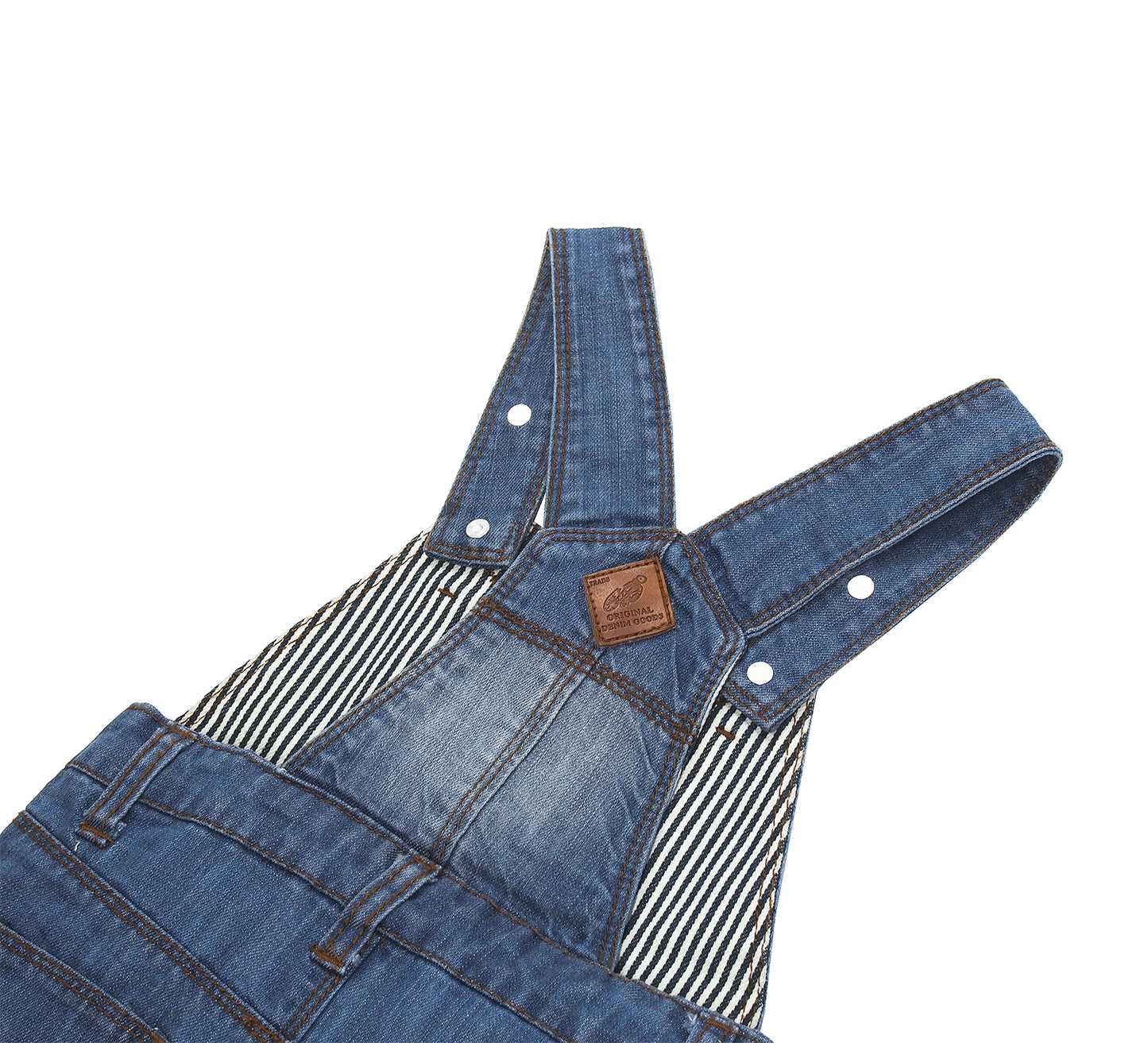 Boys Big Bib Pocket Stripe Cuffed Bottom Denim Shortalls