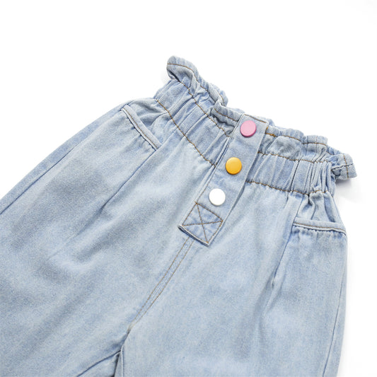 Little Girl Embroidered Jeans,Big Girls Elastic Waist Denim Bottom Pants