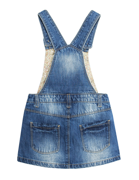 Baby Little Girls Fox Flowers Embroidered Lace Denim Overall Dress