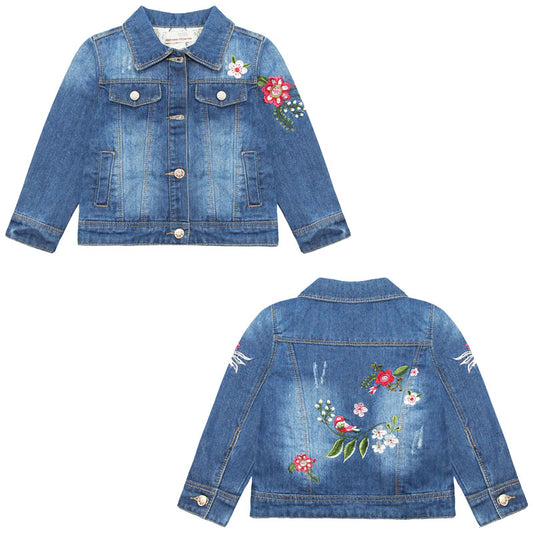 Girls Flower Embroidered Denim Jacket Outfits