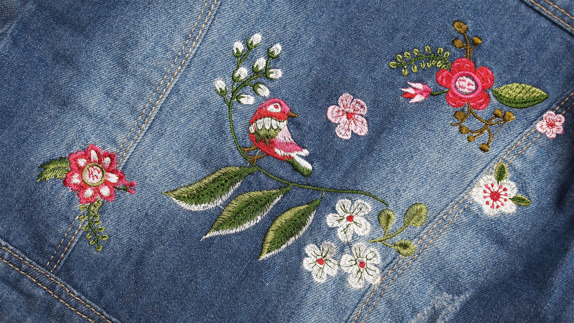 Girl Flower Embroidered Denim Outfits