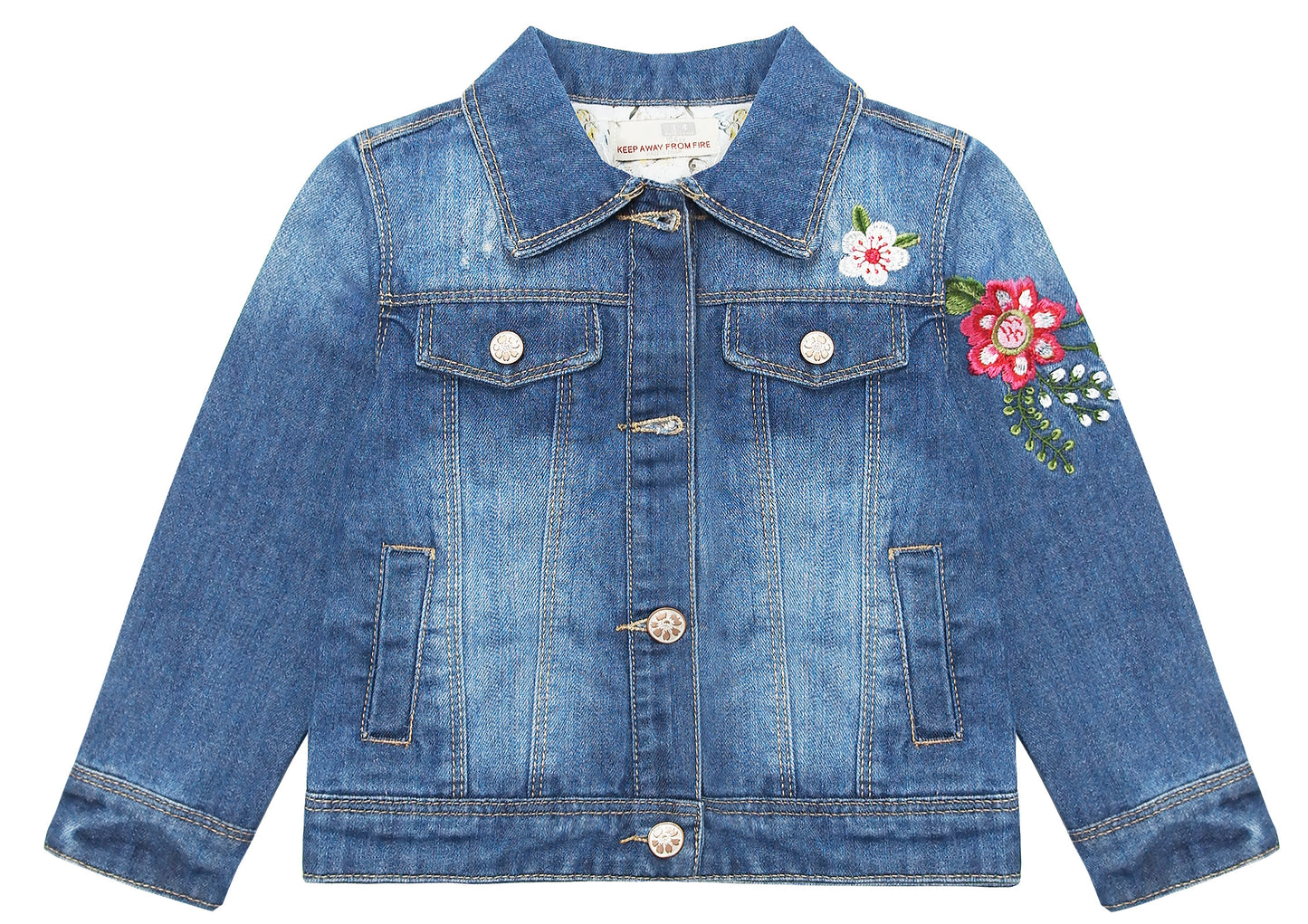Girls Flower Embroidered Denim Jacket Outfits