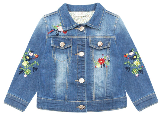 Little Girl Jean Jacket Flower Embroidery Denim Outfit