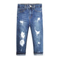 Boys Girls Washed Cuffed Jeans Solid Slim Pants