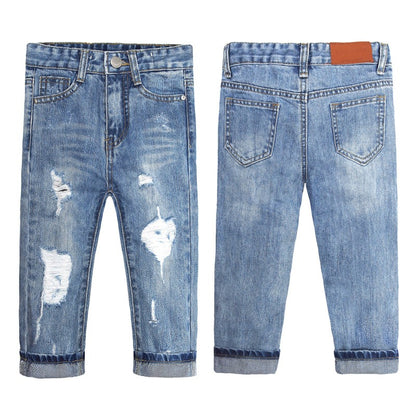 Little Girl Slim Jean,Stone Washed Ripped Hole Soft Denim Pants