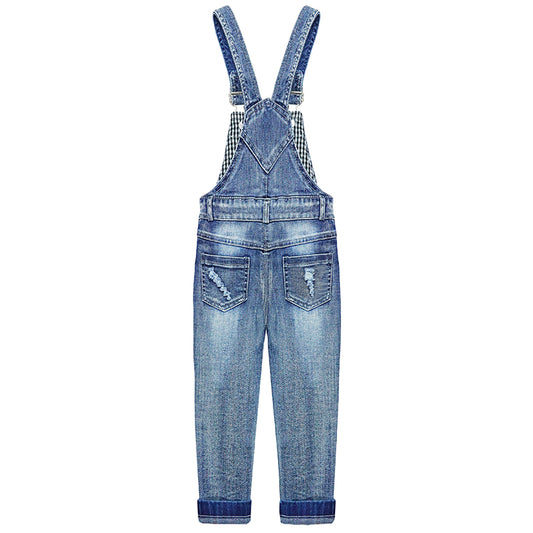 Kids Denim Overalls Colored Ripped Rompers