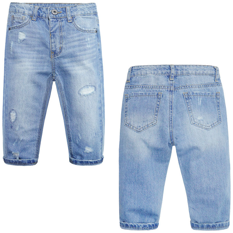 Baby Boy Jeans,Soft Ripped Denim Elastic Band Inside Pants