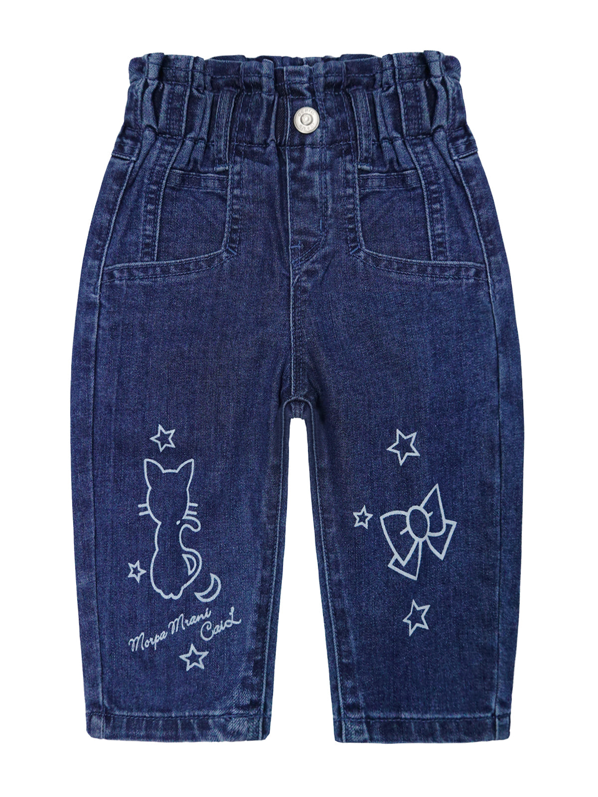 18M-5T Baby Little Girl Jeans Paperbag Elastic Waist Cute Printed Denim Pants