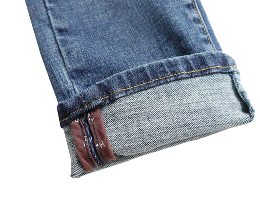 Ripped Elastic Band Inside Slim Fit Denim Jeans Pants