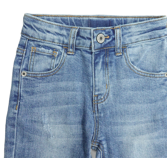 Little Girl Kid Ripped Straight Slim Fit Elastic Band Inside Denim Jeans Pants