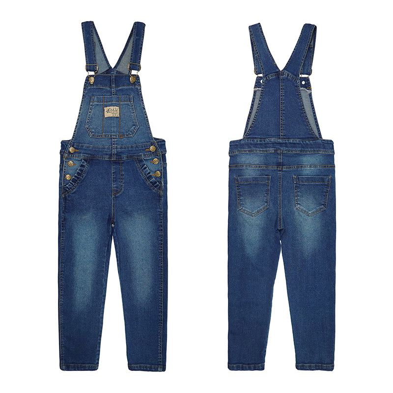 Little Girls Jeans Overalls 3 Buttons Elastic Band Inside Stretchy Soft Denim Jumpsuit