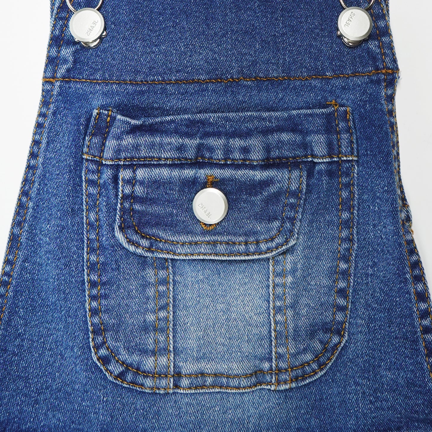 Girls Denim Overalls Washed Big Bib Flap Pockets Soft Stretchy Jumpsuit