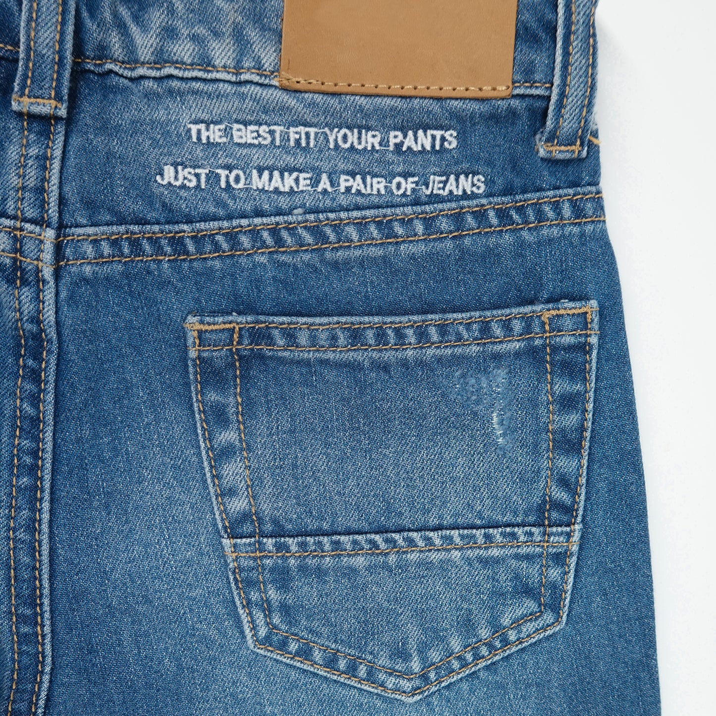 Boys Jeans Elastic Band Inside Ripped Straight Line Denim Pants