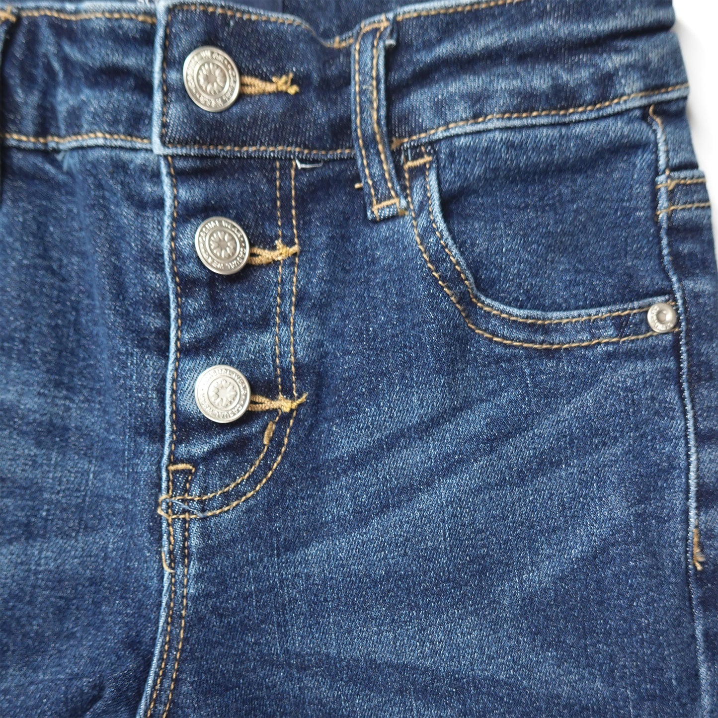 Girls Jeans Raw Edge 3 Buttons Stretchy Bell-bottom Denim Pants