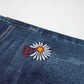 Baby Little Girls Floral Embroidered Denim Soft Slim Pants Jeans