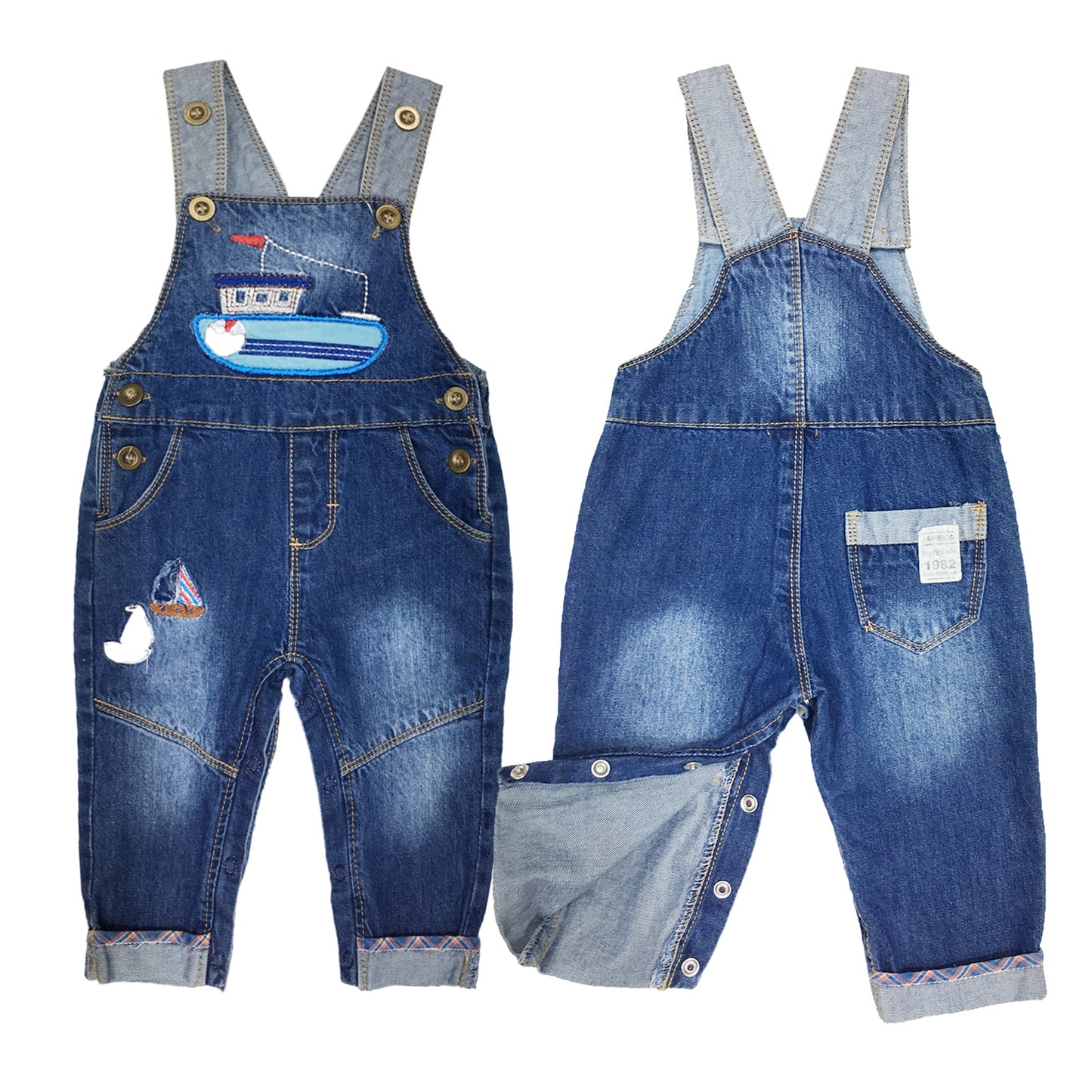 Toddler Baby Embroideried Cuffed Jeans Overalls