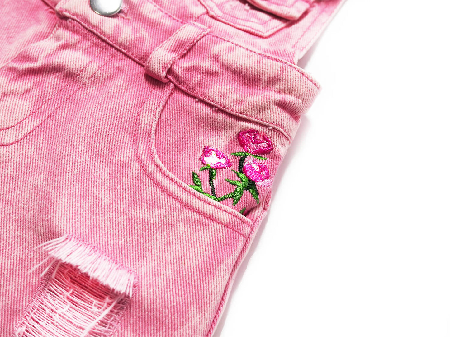 Stylish Pink Kids Denim Overalls Shortalls