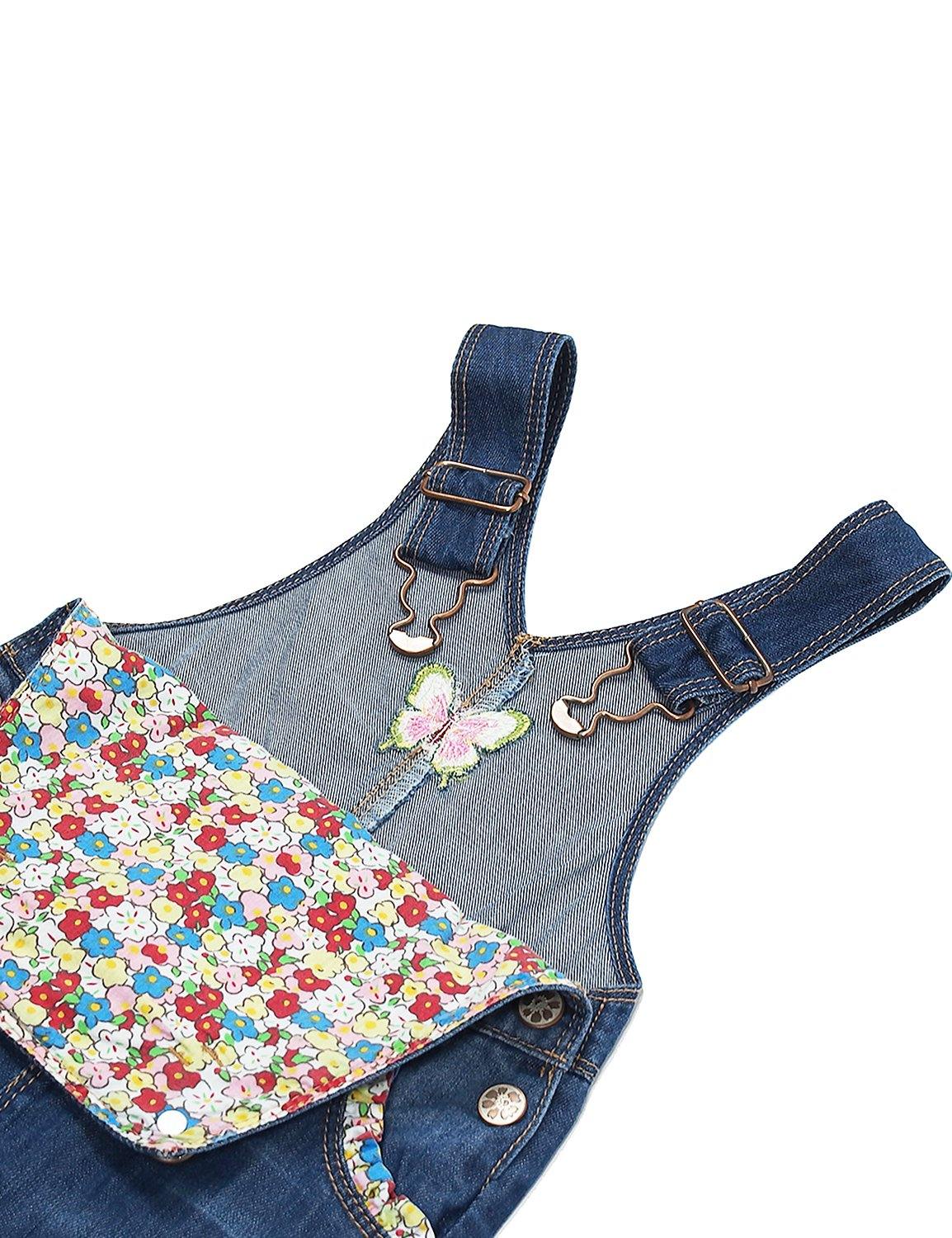Kidscool Space Baby & Little Girls Big Bib Pocket Floral Butterfly Embroidered Ripped Denim Overalls - Kidscool Space
