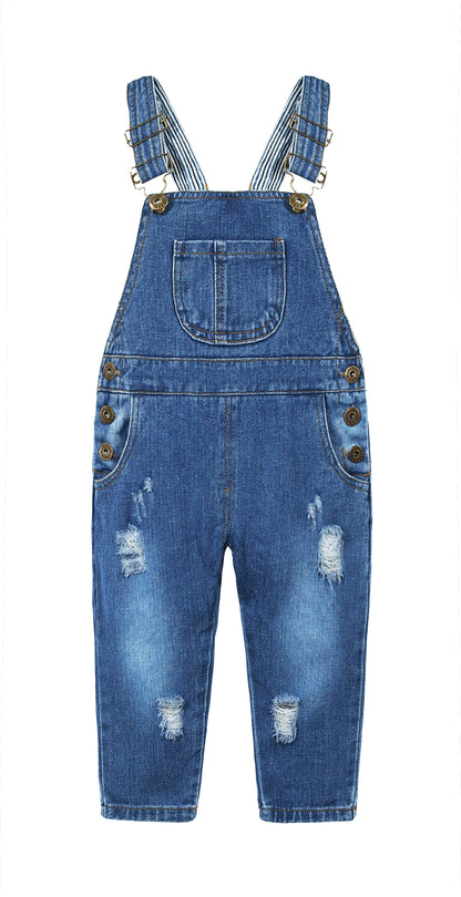 Kids Striped Liner Fashion Ripped Jeans Overalls