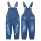 Kids Striped Liner Fashion Ripped Jeans Overalls