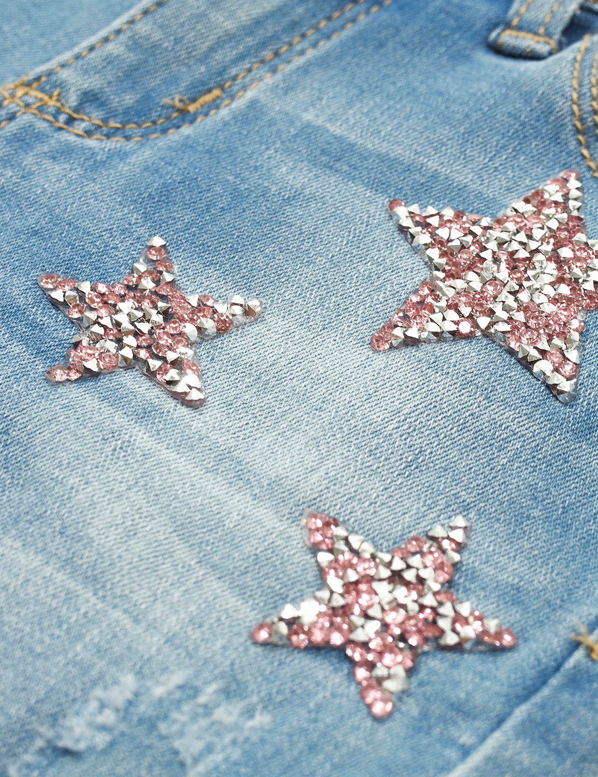 Slim Ripped Pink Sequin Stars Girls Jeans