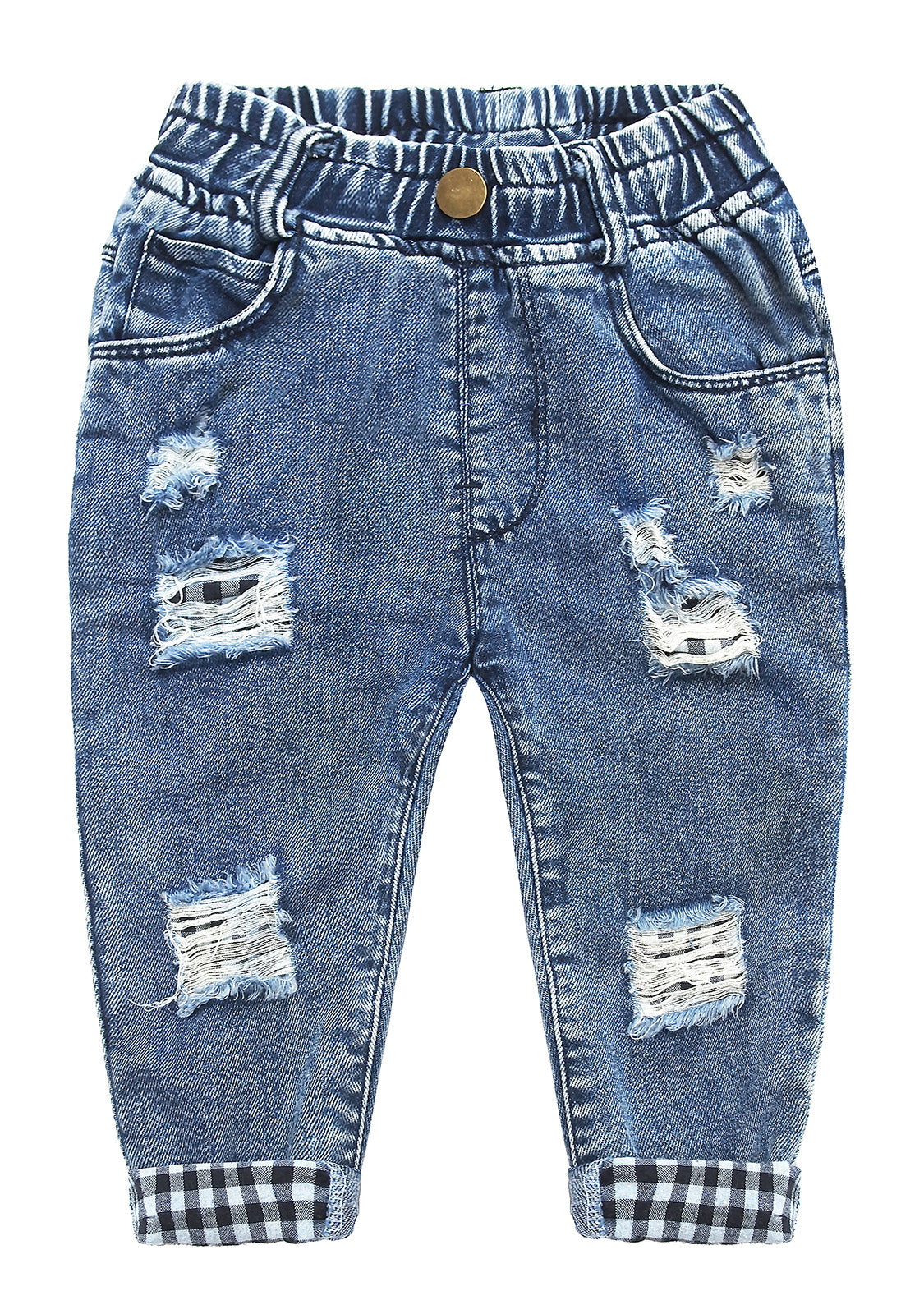 Toddler Ripped Colorful Button Decor Pocket Jeans