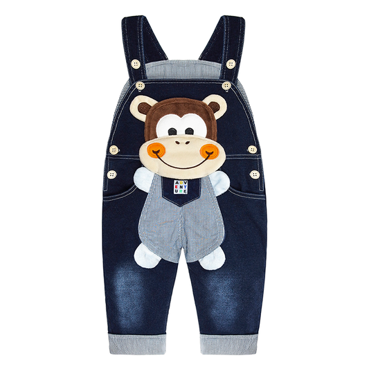 Baby Cotton Cute Cartoon Monkey Knitted Jeans Overalls