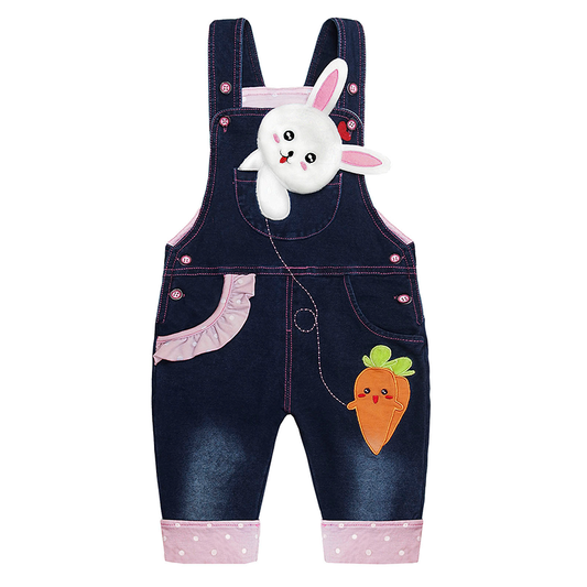 Toddler Girls Bunny Radish Cuffed Jeans Overalls