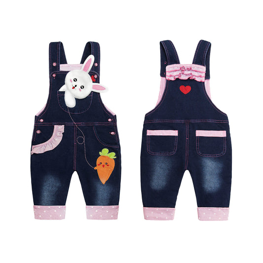 Fresh Baby Cotton 3D Cartoon Bunny Soft Knitted Jeans Overalls