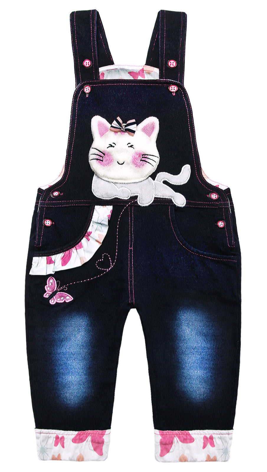 Baby & Toddler 3D Cartoon Kitty Soft Denim Overalls Set
