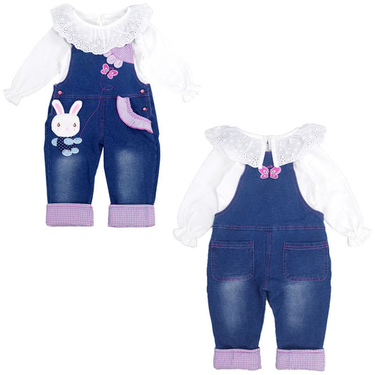 Toddler Girl Bunny Style Soft Denim Overalls Set