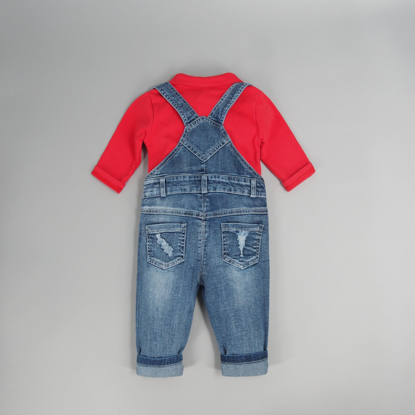 Baby & Toddler Twin Colors Ripped Overalls and Bear Shirt Set