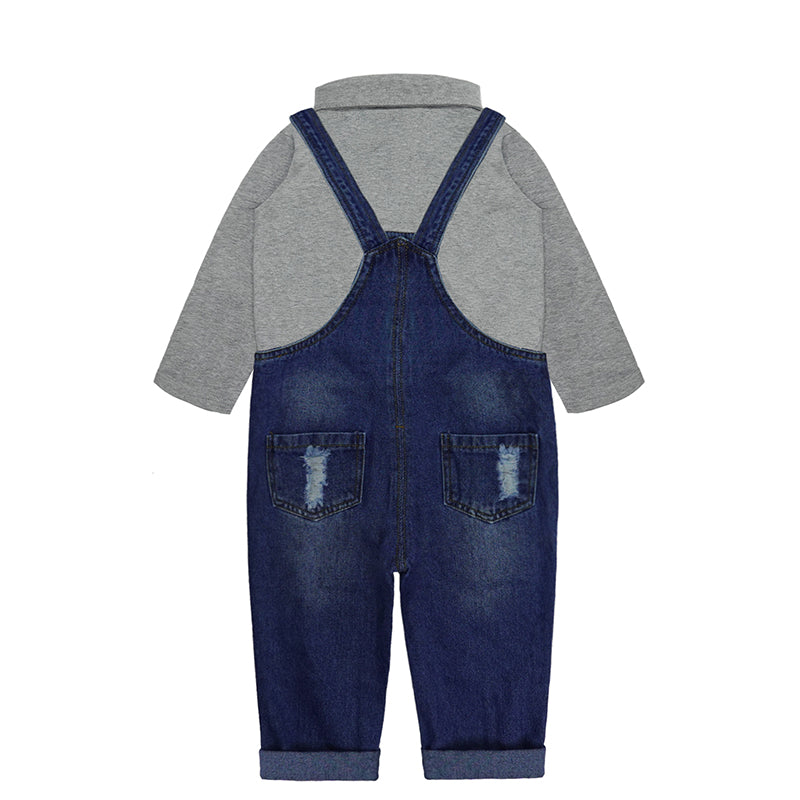Toddler Baby Ripped Grey Polo Overalls Set