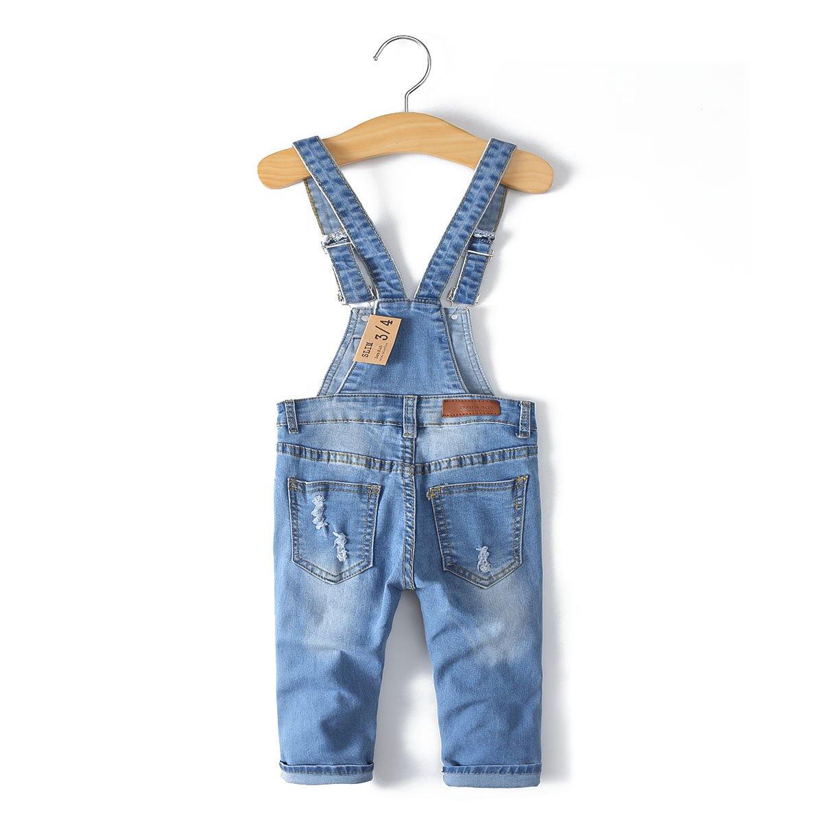 Child Ripped Holes Stretchy Stone Washed Soft Jeans Overalls - Kidscool Space