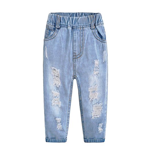 Baby Ripped Holes Elastic Waist Pocket Jeans